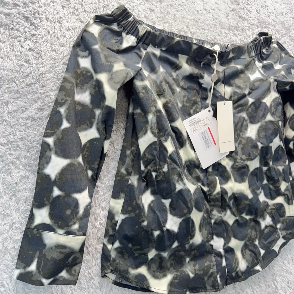 NWT Liviana Conti Off Shoulder Blouse Womens M IT 42 Black Abstract Print $289 - Picture 2 of 13